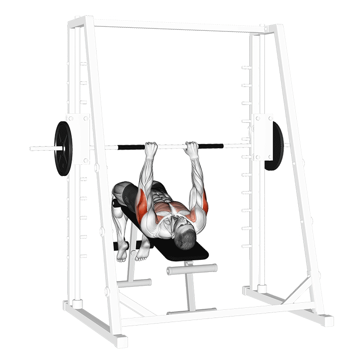 Enges-Griff-Decline-Smith-Maschinen-Bankdrücken - End Position